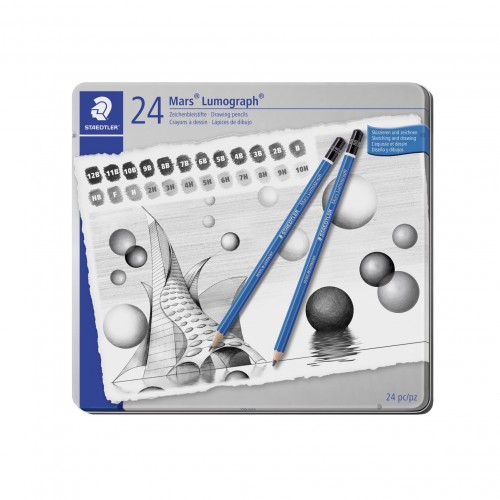 Pennset: Blyertspennor Staedtler Mars Lumograph 12B-10H, 24 pennor/fp