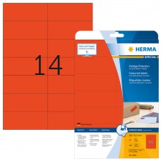 Etikett Herma Special 5059, färgade etiketter, avtagbara, A4, 105x42,3mm, Röd, 20 ark/fp (280 st etiketter)